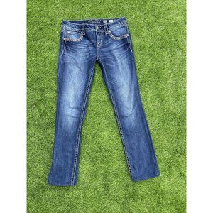 Miss Me Jeans Signature Straight Blue Denim Jeans Embellished Bling Size 28/33.5